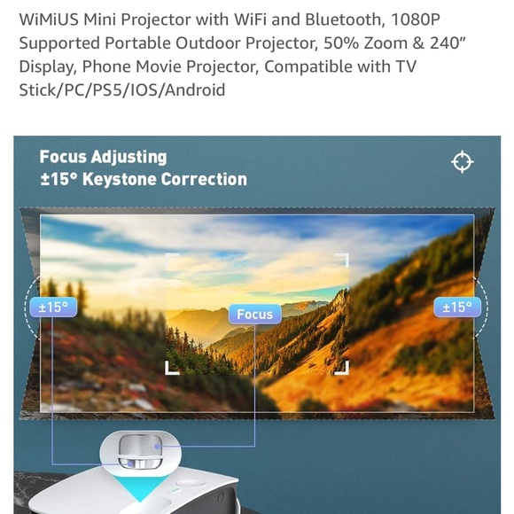 NWT WiMiUS Mini Projector with WiFi and Bluetooth, 1080P - Picture 10 of 10